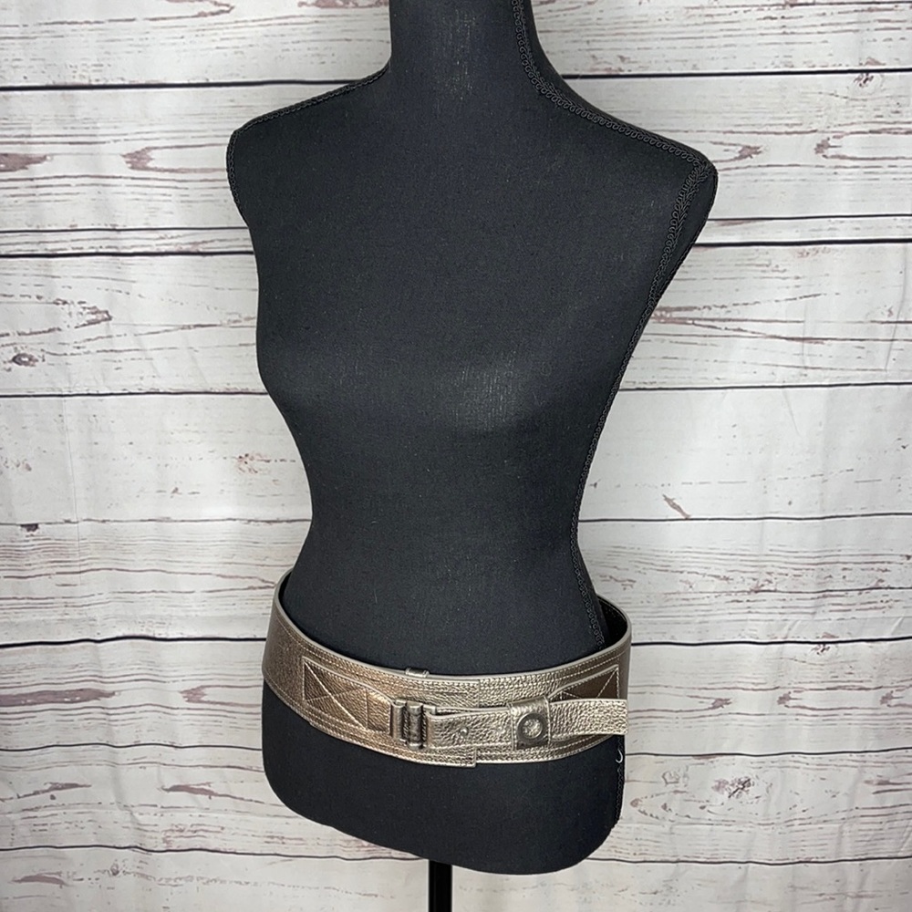 Dior Metallic Gold Leather Waist Belt with Buckle Detail